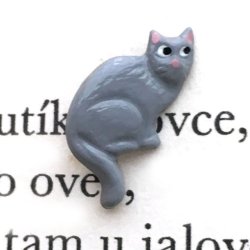 画像1: メタルボタン-おすわり猫キャット グレー