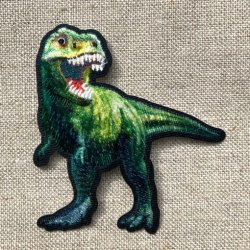 画像1: アップリケワッペン プリント恐竜 ティラノサウルス 緑 M16404   ST