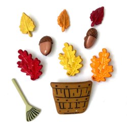 画像1: アメリカ ボタンガローア ミニボタン10個  秋の掃き掃除   ほうき 葉っぱ 紅葉