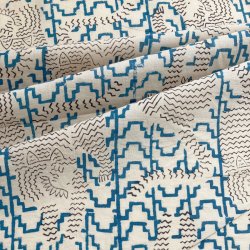 画像1: インド ブロックプリント生地 [100cm単位切売]  タイガー ブルー シェブロン地 SA 虎 とら 青 IF0237