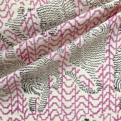 画像1: インド ブロックプリント生地 [100cm単位切売] タイガー ピンク シェブロン地 SA 虎 とら IF0236