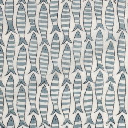 画像2: インド ブロックプリント生地 [100cm単位切売] ボーダーのお魚 フィッシュ ファブリック 夏 海 MT