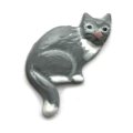 メタルボタン おすわり猫キャット グレー猫 SC  灰白　ブリティッシュショートヘア