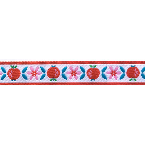 画像1: ドイツFB 刺繍リボン 1m りんごとフラワー ホワイト