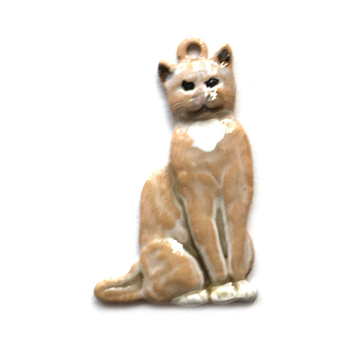 画像1: アメリカ製 メタルチャームS  ベージュの猫　キャット