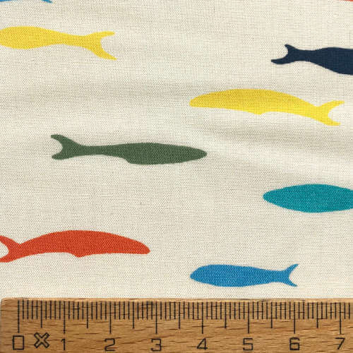 画像: アメリカBirch プリント生地  Just For Fun 魚の学校マルチカラー　【20cm切り売り】　◎