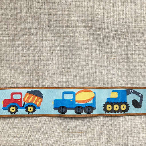 画像1: 刺繍ジャカードリボン1m　働く車 28mmCR　自動車　工事現場