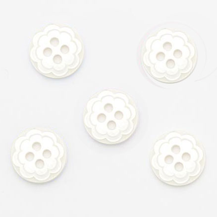 画像1: プラスチックボタン5個サークルフラワー ホワイト JT　花