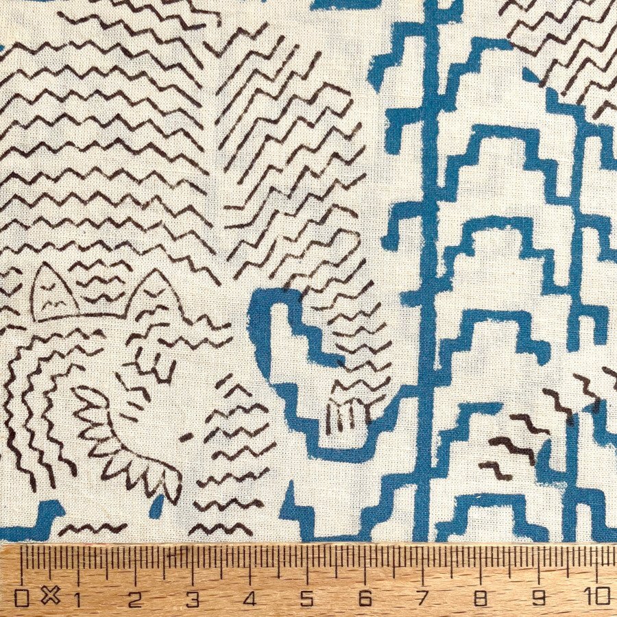 画像: インド ブロックプリント生地 [100cm単位切売]  タイガー ブルー シェブロン地 SA 虎 とら 青 IF0237