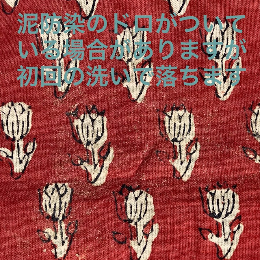 画像: インド ブロックプリント生地 [100cm単位切売] Bagru チューリップ on レッド 花 フラワー IF0246