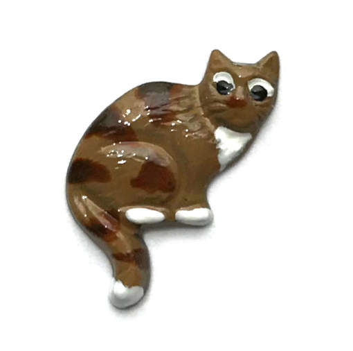 画像1: メタルボタン おすわり猫キャット キジトラ猫 SC